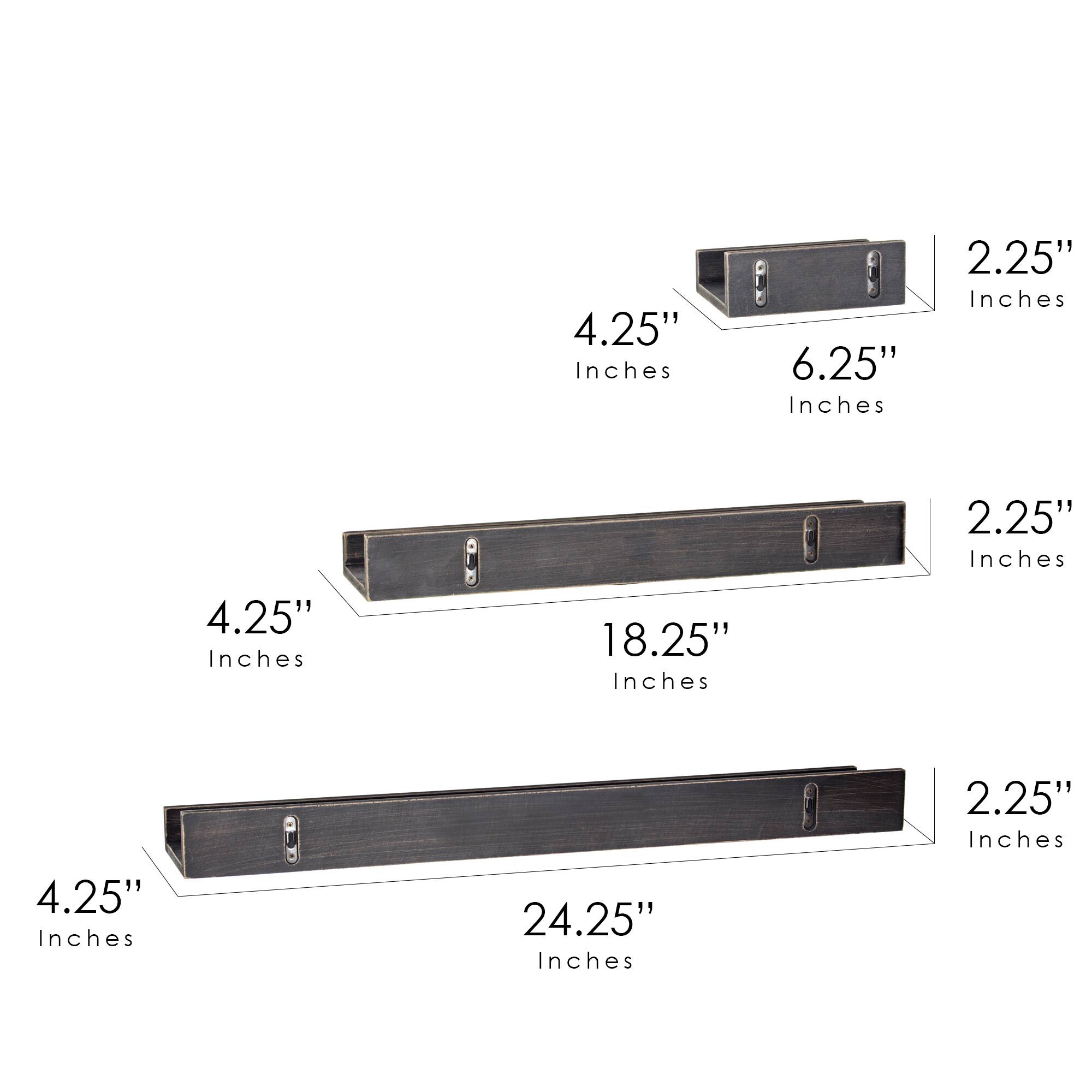 Black Floating Wooden Wall Shelves Set